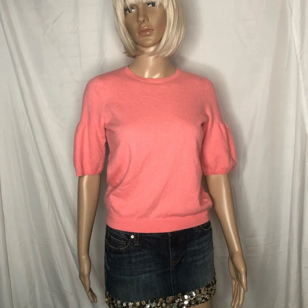 Nordstrom Signature cashmere crew neck puff sleeve pullover sweater pink szS